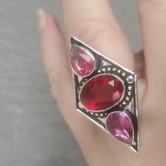 New Garnet and Bi-Color Tourmaline 925 Silver Ring. - Picture 3 of 15